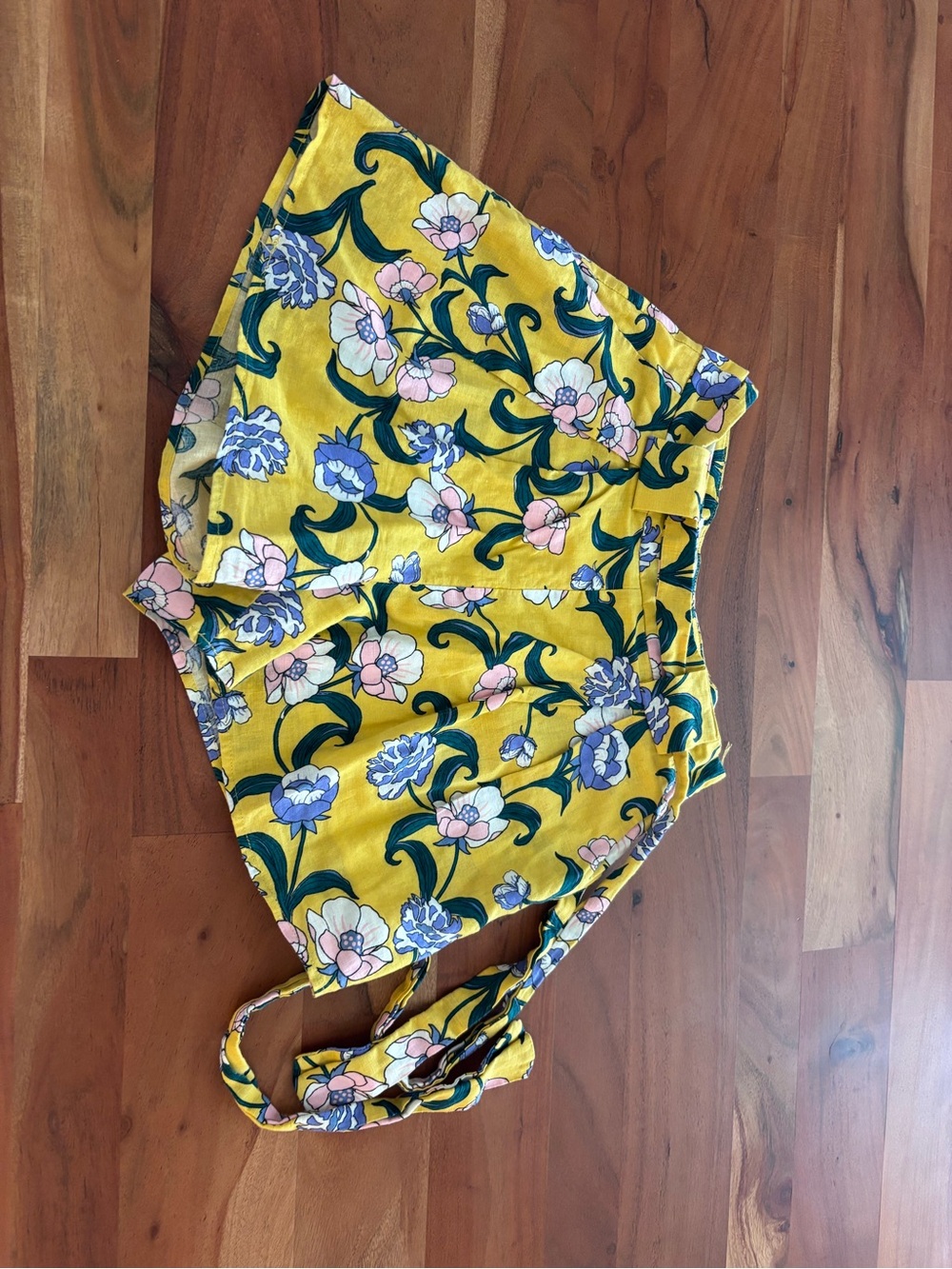 Moon River Mustard Yellow Floral Wrap Tie Shorts XS